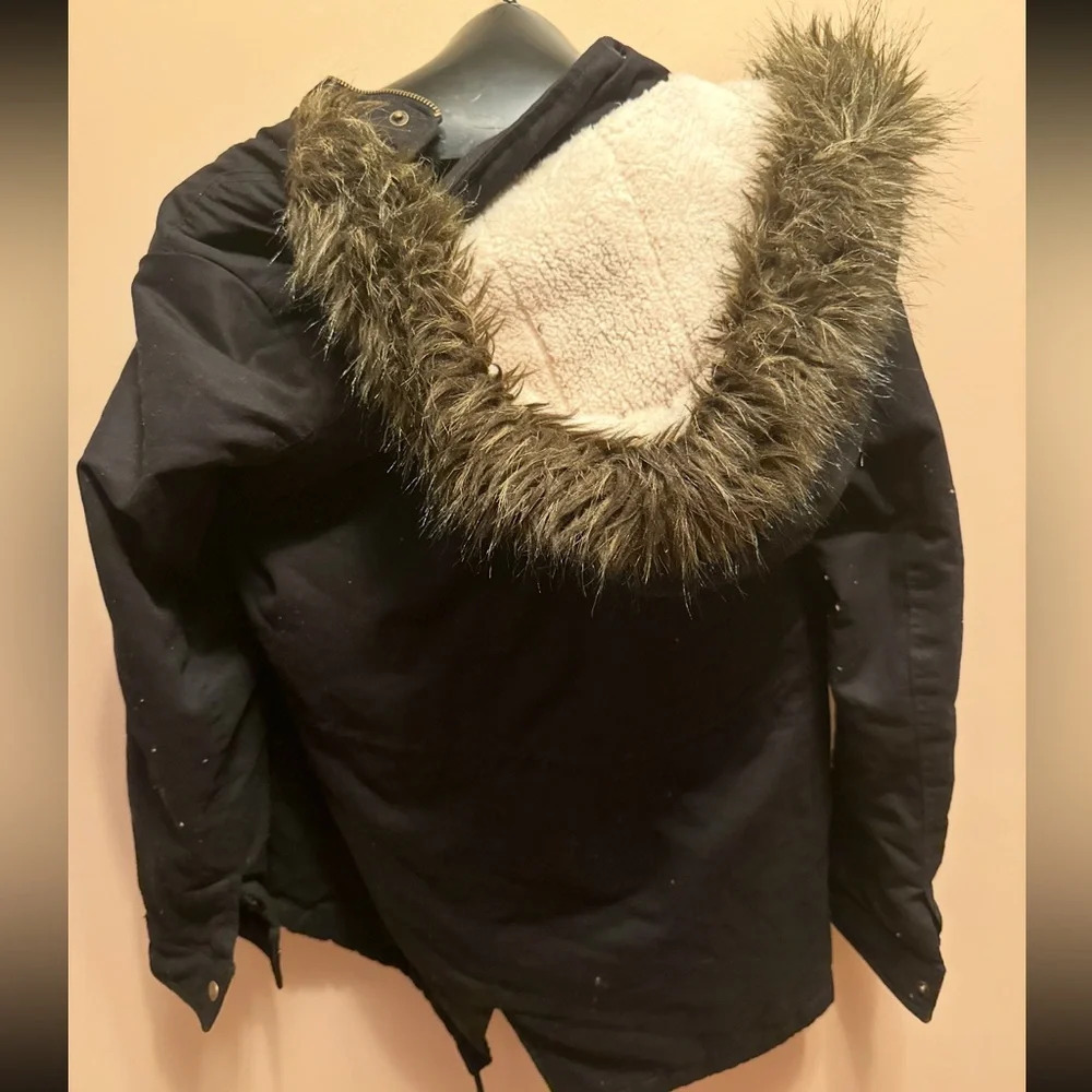 Vintage style winter Faux Fur Trim light puffer jacket Sz L